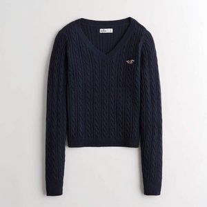Hollister Navy V-Neck Cable Sweater S